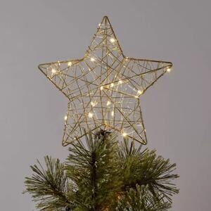 Lit Gold Wire Wrapped Star Christmas Tree Topper 10" Warm Dewdrop Lights Up Holi
